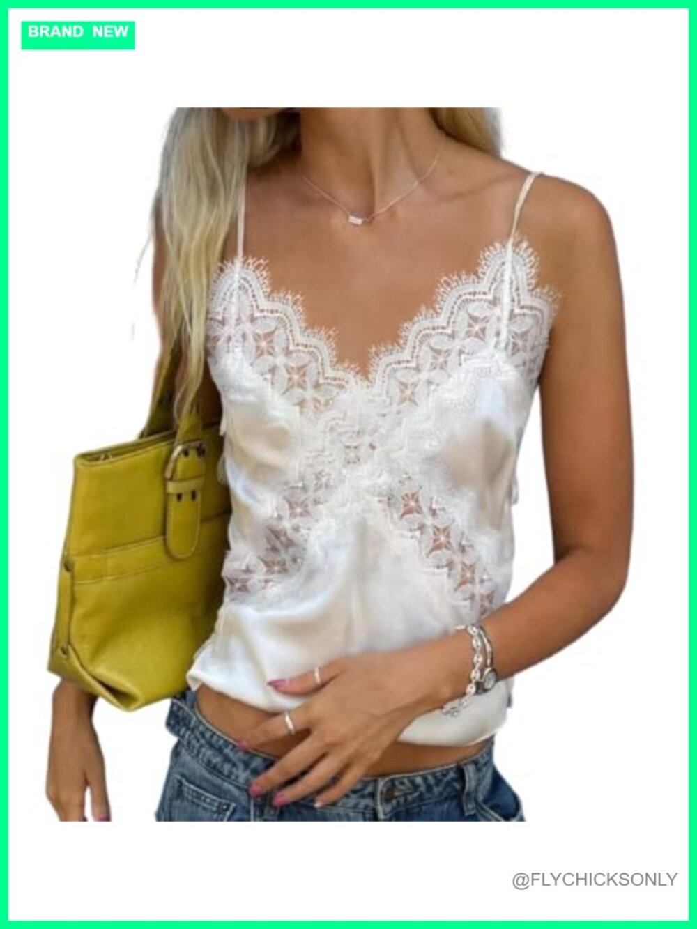 Satin Lace Cami V Neck Spaghetti Strap Tank Top